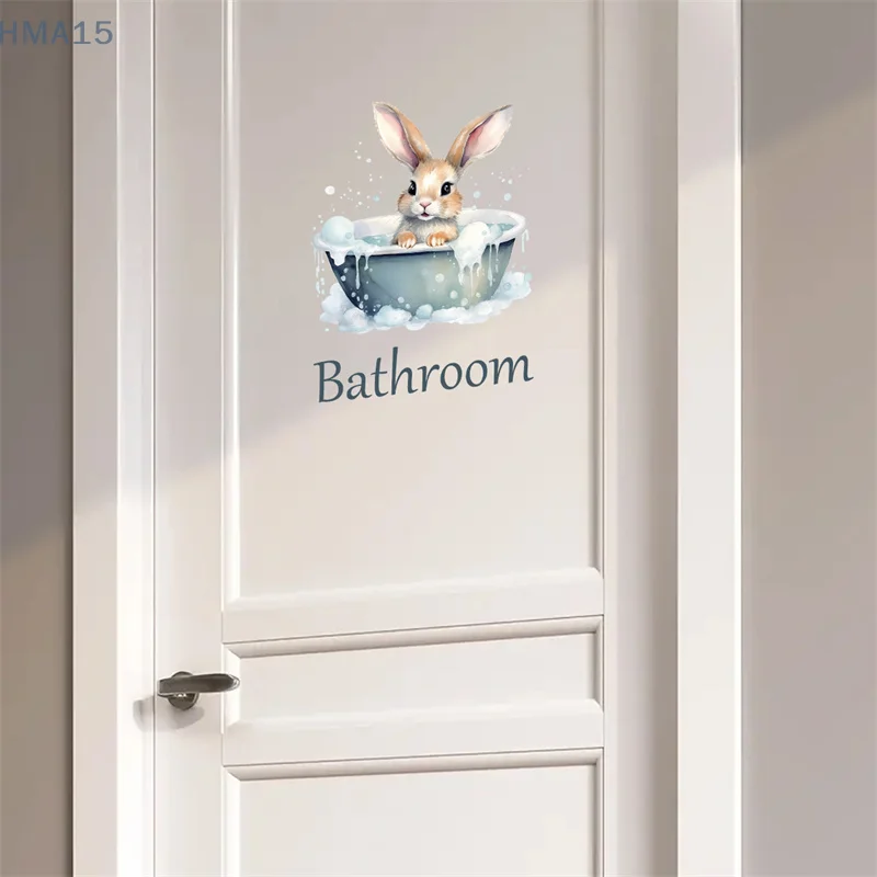 Cartoon Cute Animals Rabbit Wall Stickers For Bathroom Door Decoration Living Room Kids Room Wall Decals