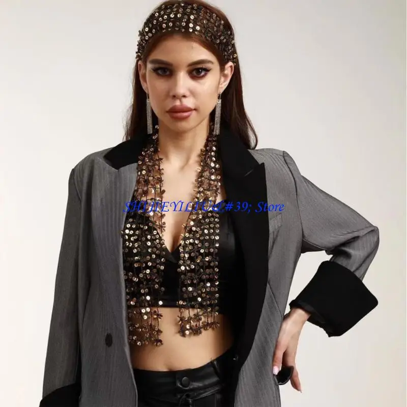 

E21F Woman Thin Sequins Collar Wedding Church Neck Scarf Lightweight Scarf with Sequins for Banquets Decorative Collar