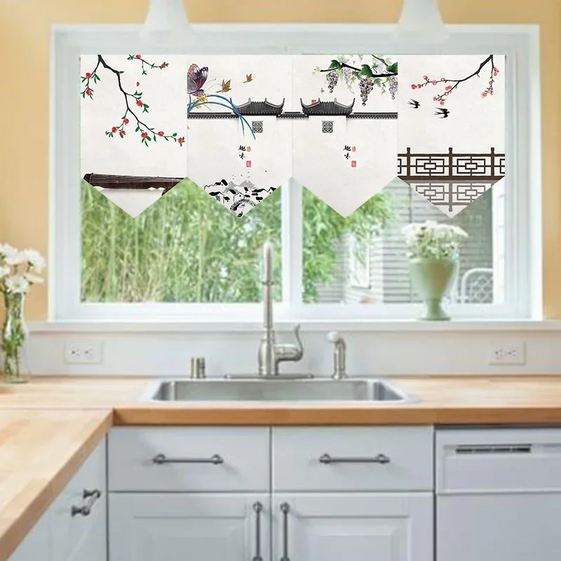 Chinese Style Short Door Curtain Kitchen Partition Noren Izakaya Cuisine Izakaya Sashimi Hanging Pennant Home Decor Drapes