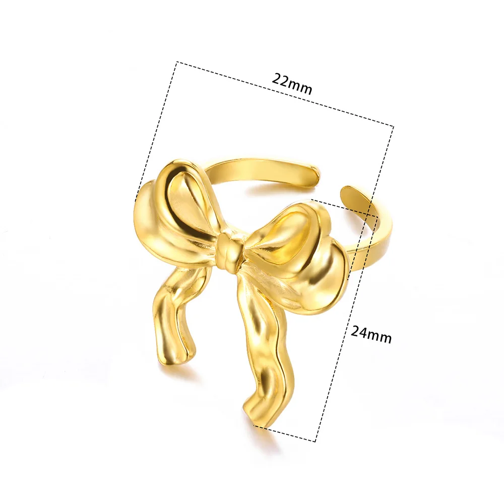 Gold Color Bow Jewelry Set Earrings Bracelets Rings For Women Fashion Cute Stainless Steel Party Wedding Valentine\'s Day Gifts