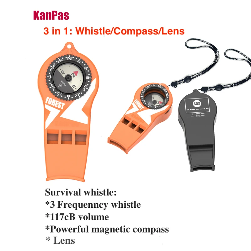 Kanpas Survival Whistle Compass,magnifier/ luminous design for outdoors, diving , trekking ,hunting,life-saving,Trail Running