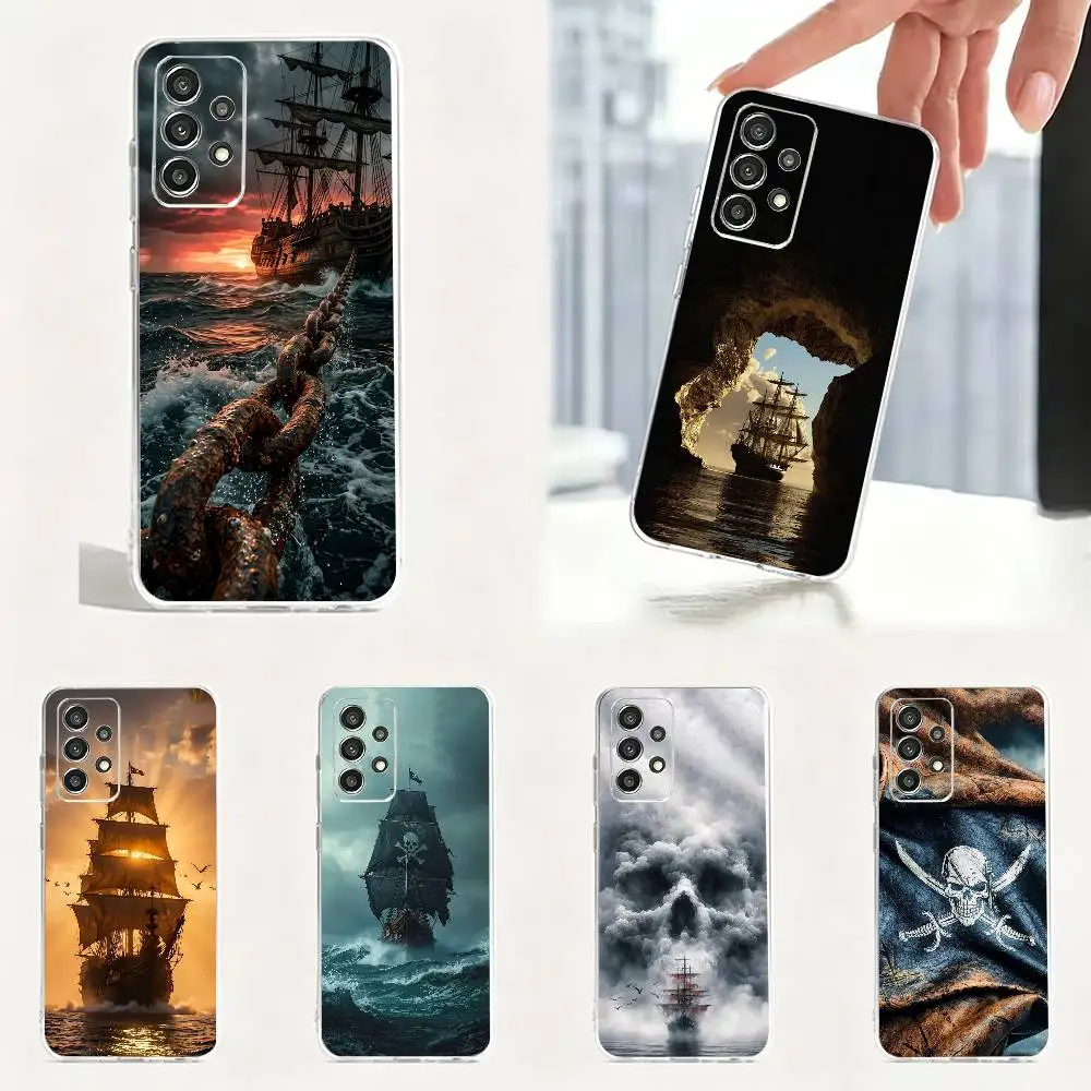 V-Vintage P-Pirate ship  Phone Case For Samsung Soft Transparent TPU Case S25,S24,S21,S22,S23,S30,Ultra,S20,Plus