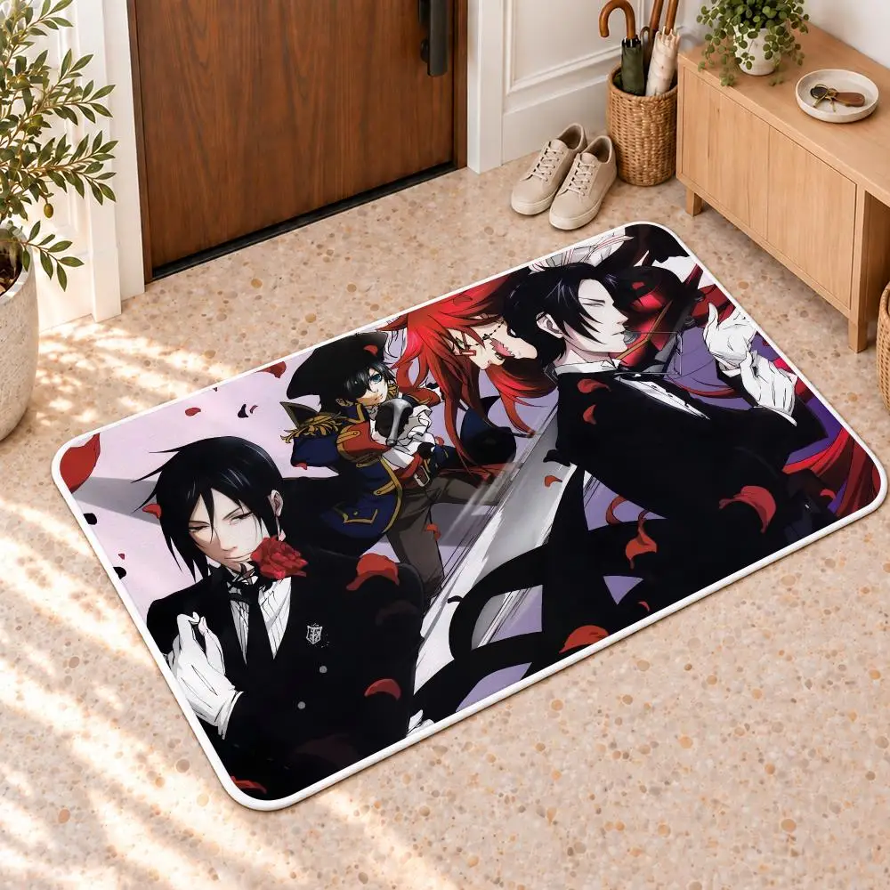 Black B-Butler Anime Cool Floor Mat Flannel Rug Soft Non Slip Door Mat For Bathroom Bedroom Kitchen Living Room Home Decor