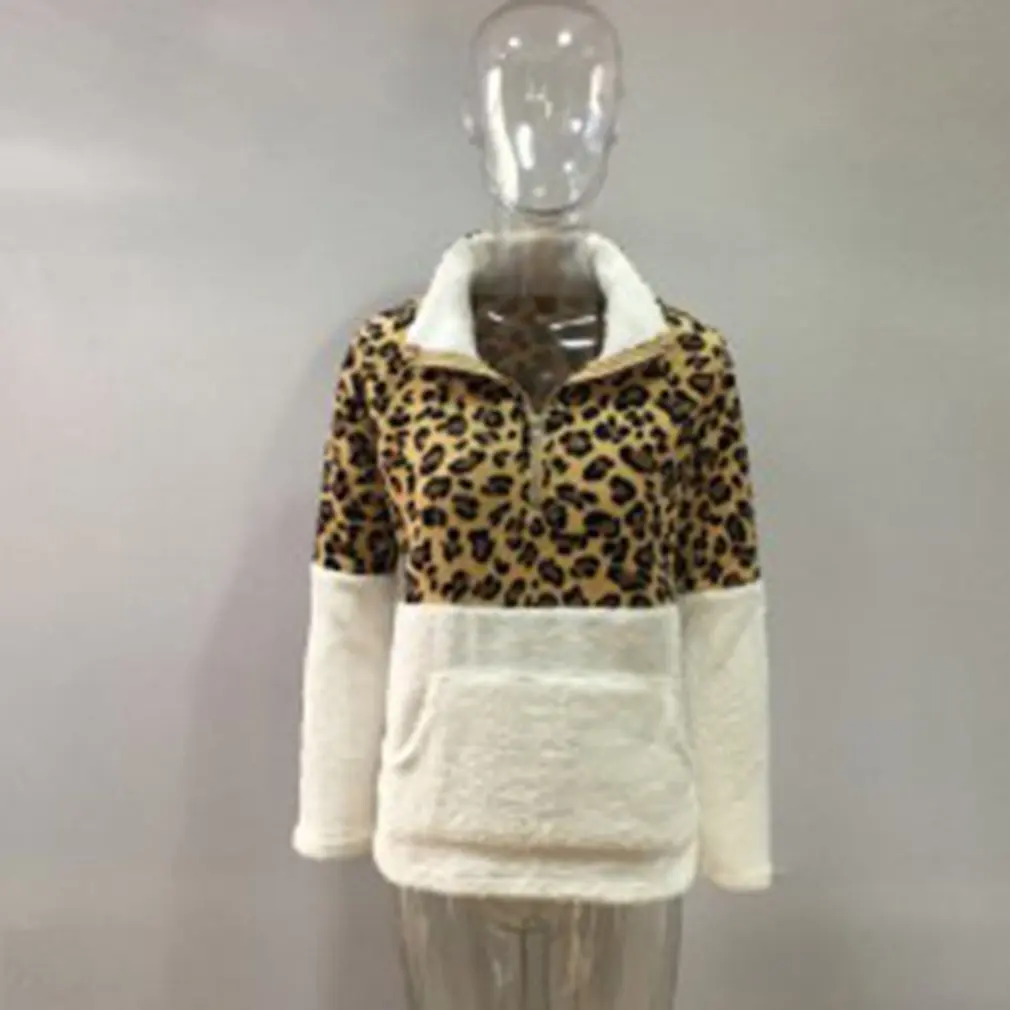 

Fashion Long Sleeve Sweater Leopard Stitching Top Comfortable For Daily Wear Warm Hoodie Long Sleeve Coat