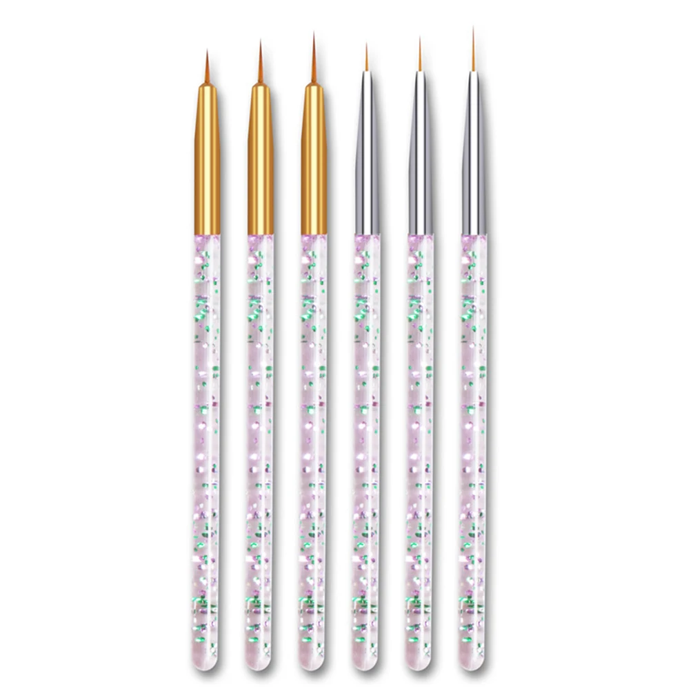 

6pcs Sequined Rod Brush Nail Art Painting Tools Fine Manicure Pens Coloring Set for Natural False Acrylic Nails Design