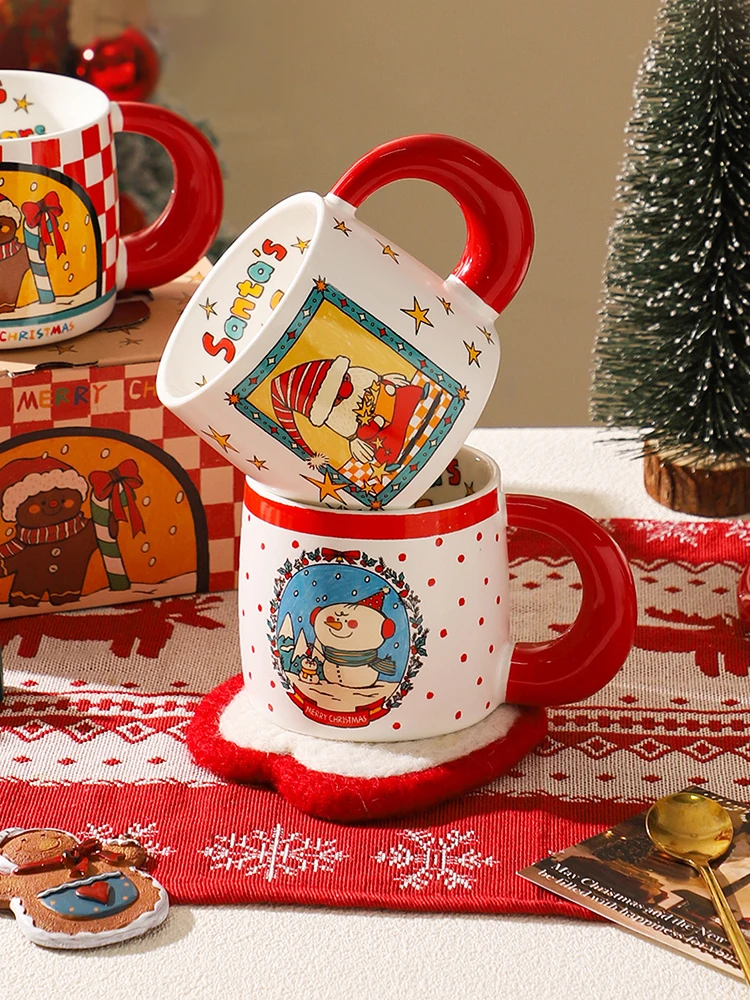 Ceramic Coffee Cups Cartoon Santa Snowman Christmas Tree Pigmented Large Capacity 500ml Retro Style Home Office Tea Milk Mugs