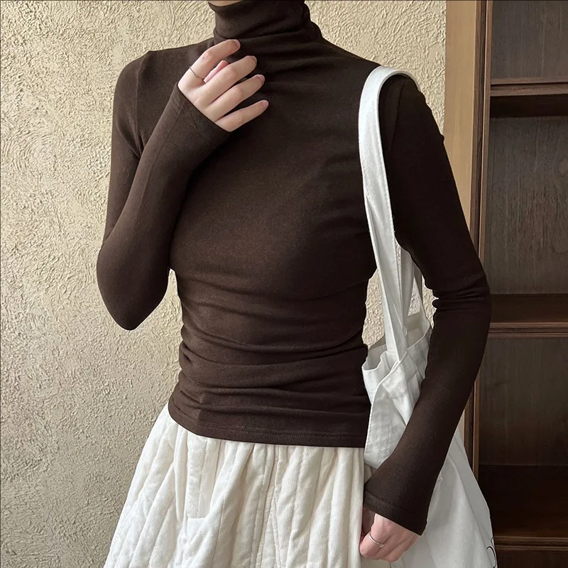 

Winter Casual Slim Long-Sleeved T-Shirt Women's Velvet Top Comfortable Soft Fabric Fashionable Trendy Cold-Weather Top