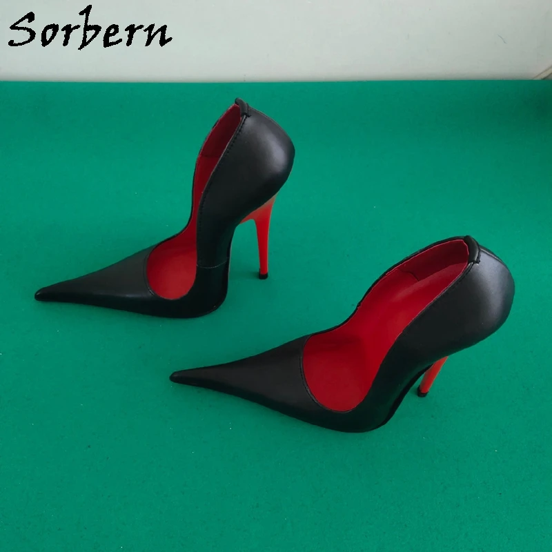 Sorbern 16Cm High Heel Stilettos Women Pump Shoes Real Leather Black Red Heels Pointed Toe Slip On Shoes Custom Colors