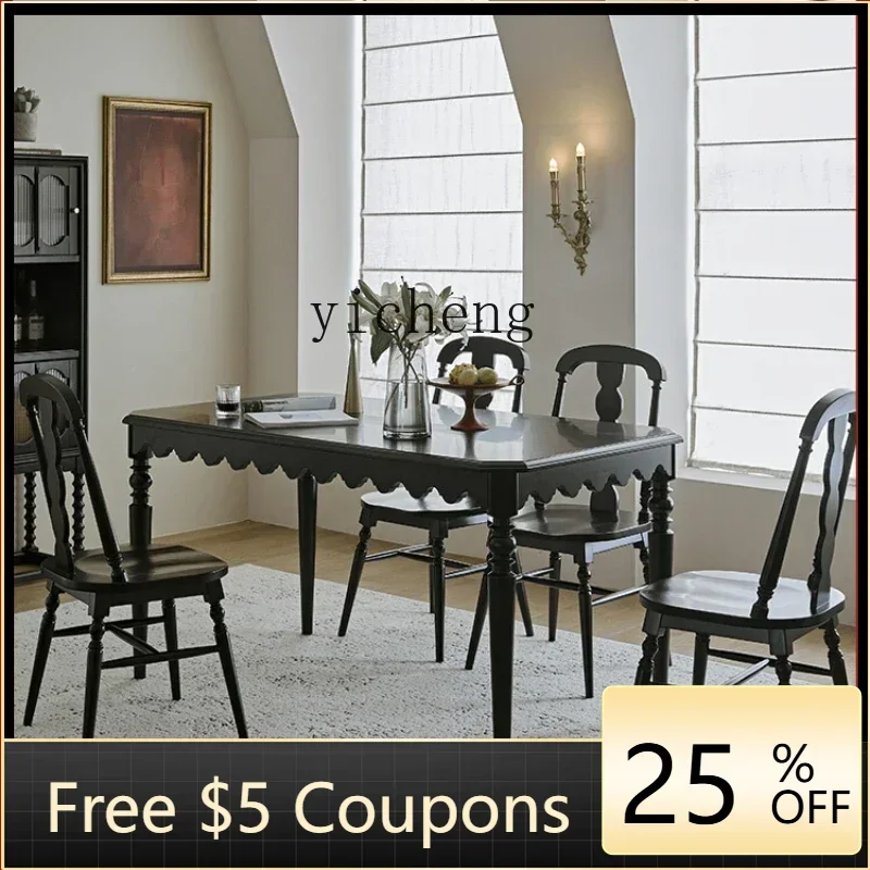 

H26 Retro Solid Wood Dining Tables and Chairs Set Home French Black High-Grade Small Apartment Simple Dining Table