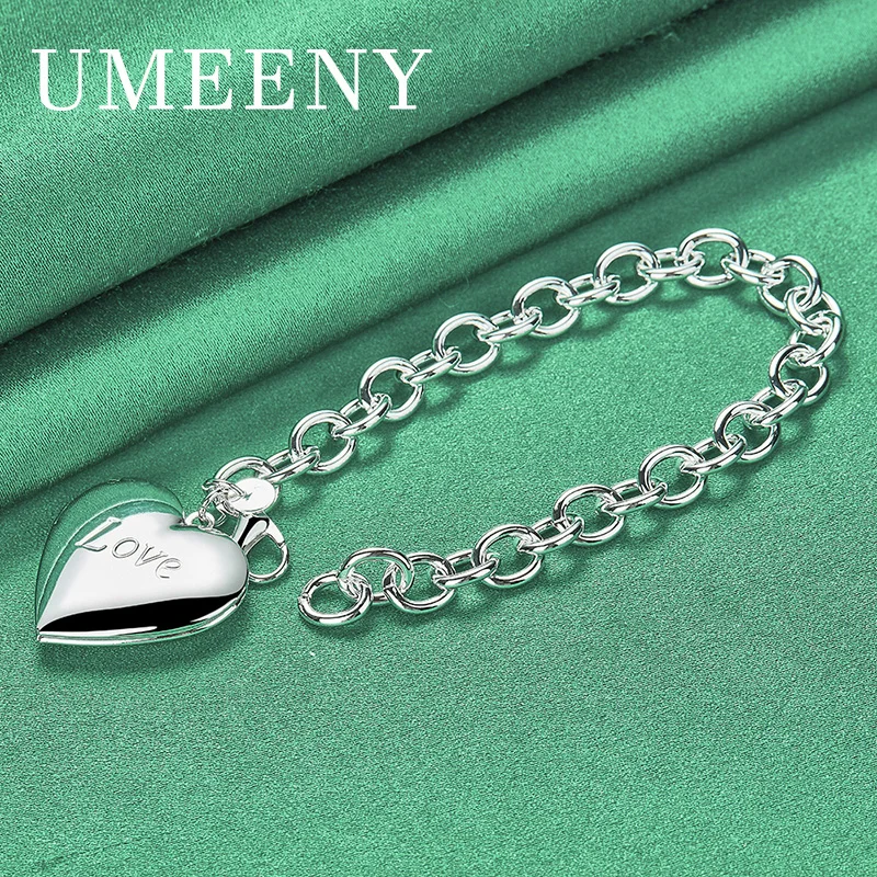 

Luxury 925 Sterling Silver 8 Inch Beautiful Heart Pattern Bracelet Women Wedding Jewelry Engagement