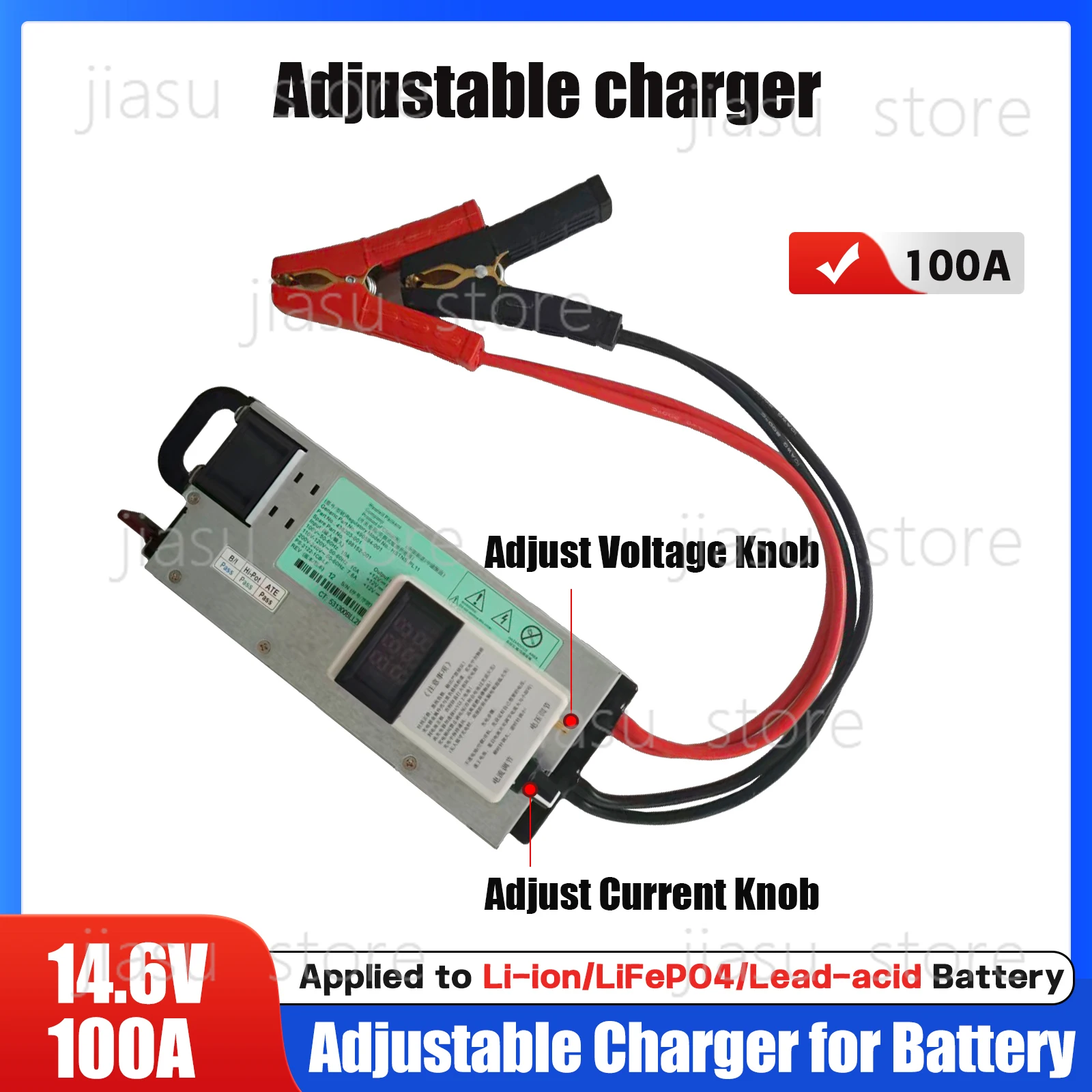 3-15V 100A 12V Car Battery Charger 60A85A Adjustable Supports LiFePO4 14.6V Lithium 12.6V with Fast Charge Display