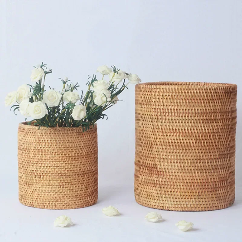 Nordic Decor Home Decoration Accessories Rattan Woven Storage Bucket Do The Vase Pure Handmade Ornaments Natural Wood Furniture