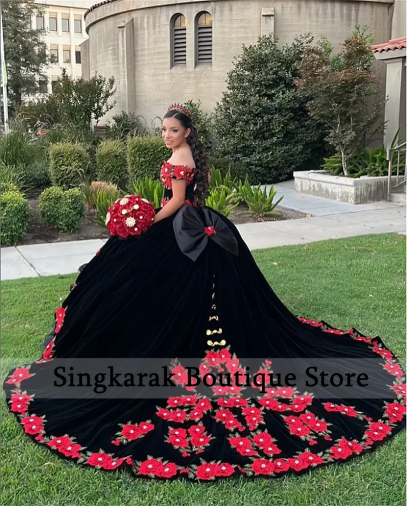 Luxury Applique Red Ball Gown Quinceanera Dresses 2024 Bow Ruffle Mexican Sweet 16 Dresses Vestidos De 15 Años Lace Up Customize
