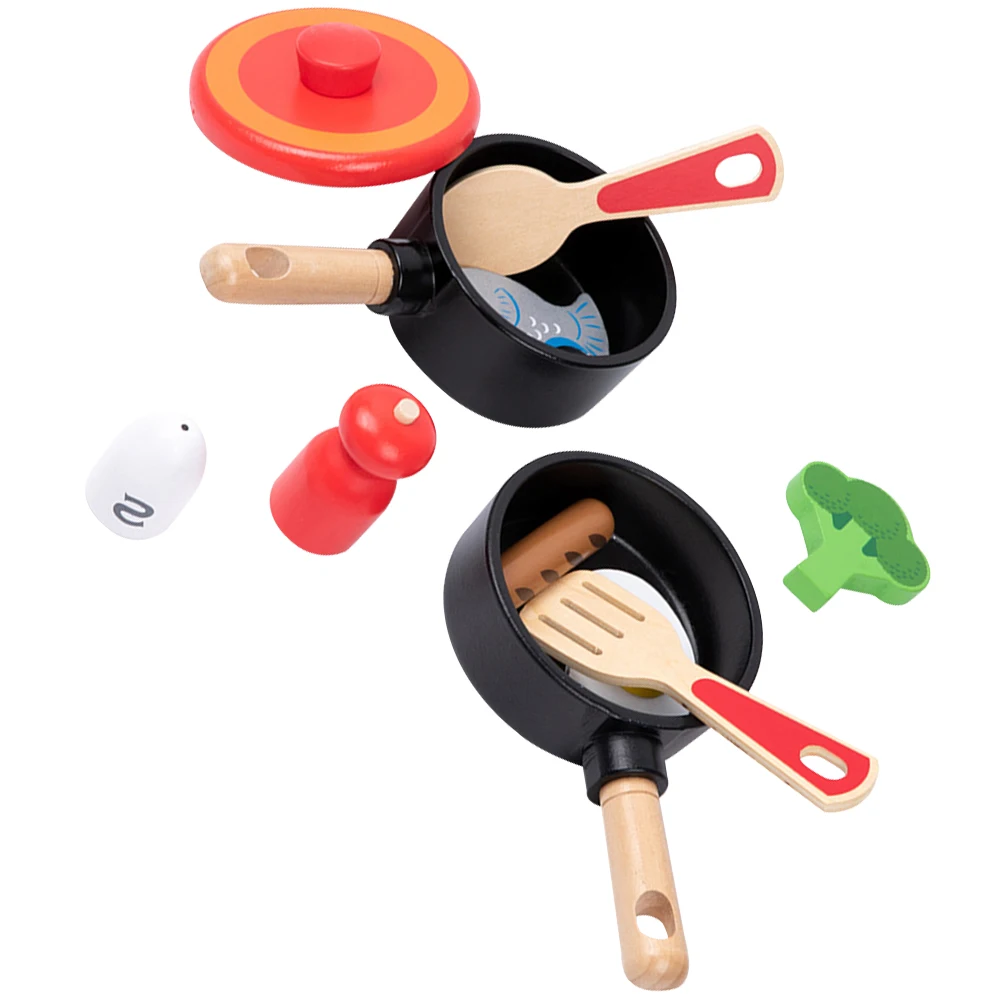

Wooden Kitchenware Toys Kids Cognitive Toys Bright Colorful Pretend Play House Accessories Easy Clean Children Simulation Pot