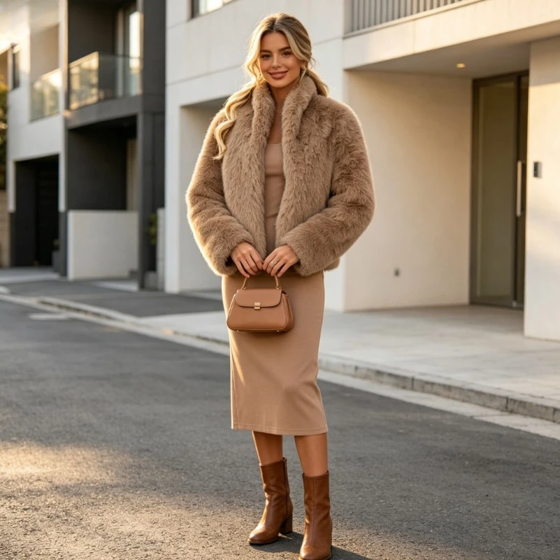 Women Faux Fox Fur Coats Solid Short Overcoat Stand Collar Long Sleeve Open Stitch Thick Loose Elegant Casual Autumn Winter 2026