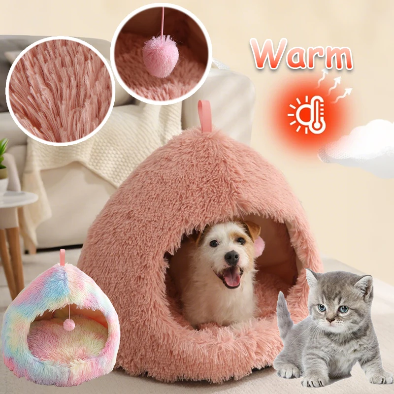 

Semi-Enclosed Plush Pet Bed Deluxe Warm Kennel Pad Deep Sleep with Removable Cushion Non-Slip Base for Small Dogs Cats Rabbit