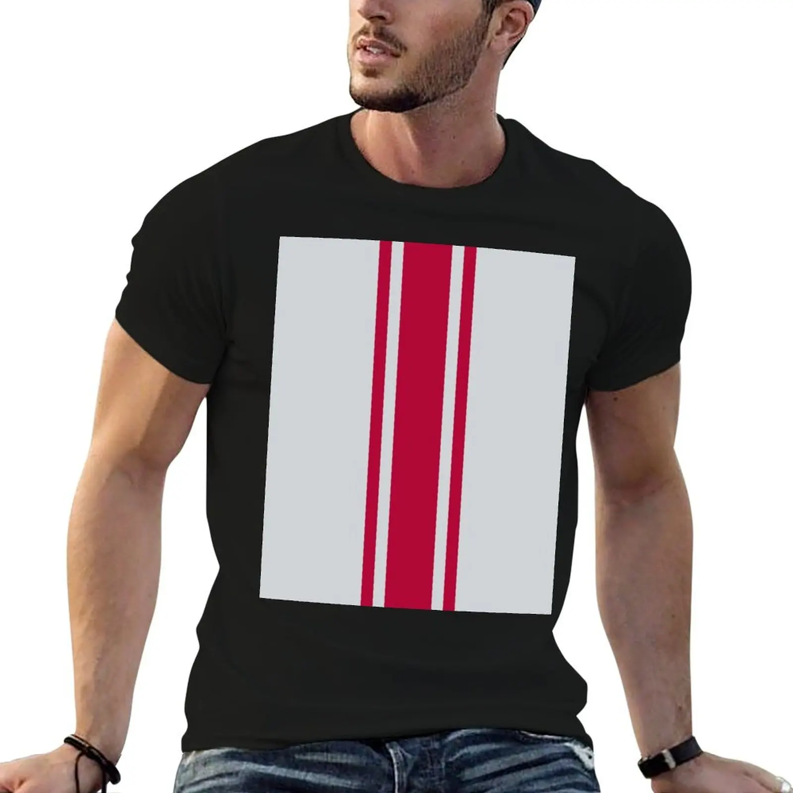 

Crimson & Gray Vertical Power Stripe T-Shirt man t shirts graphic cotton tshirt 100% T-Shirt