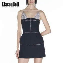 9.30 KlasonBell-Women Fashion Diamonds Spaghetti Strap Collect Waist Mini Dress Sexy Backless Sleeveless Short Dress