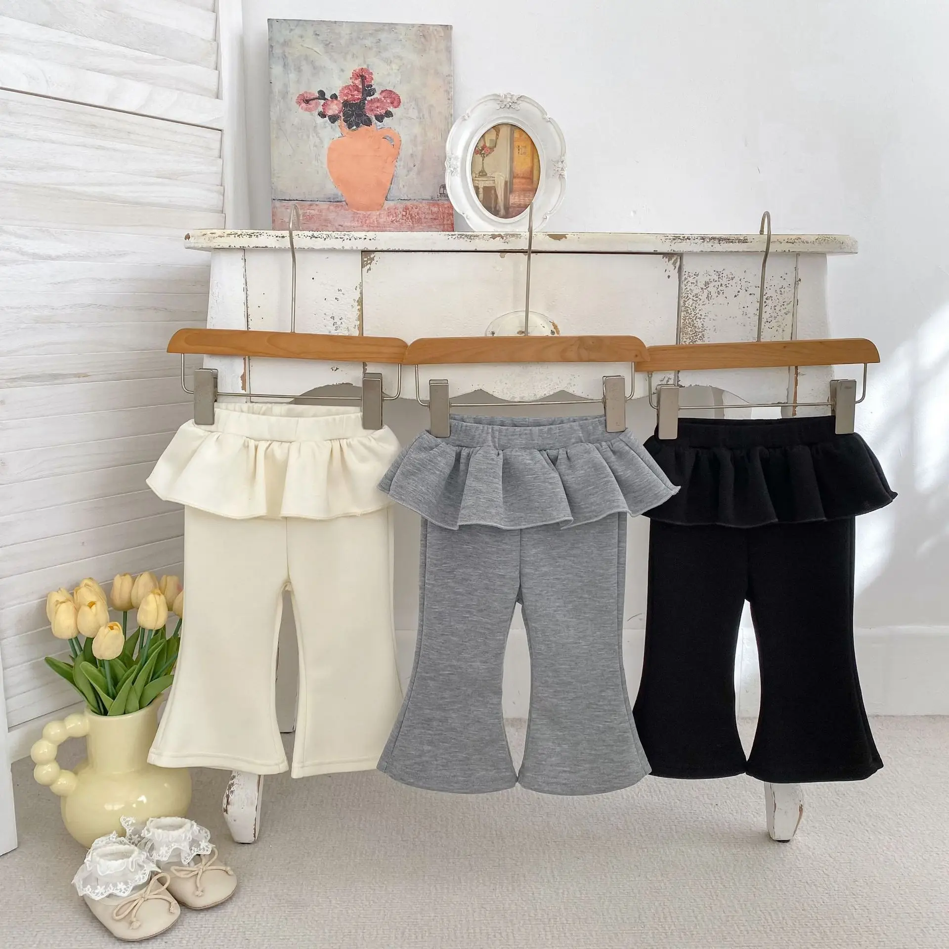 2026 Spring Children's Pants, Pure Color Casual Skirt, Baby Girls' Pants, Bell bottom Pants