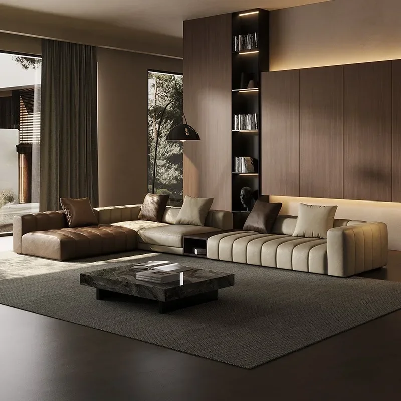 

Piano key sofa first layer cowhide Italian minimalist high-end villa leather sofa combination