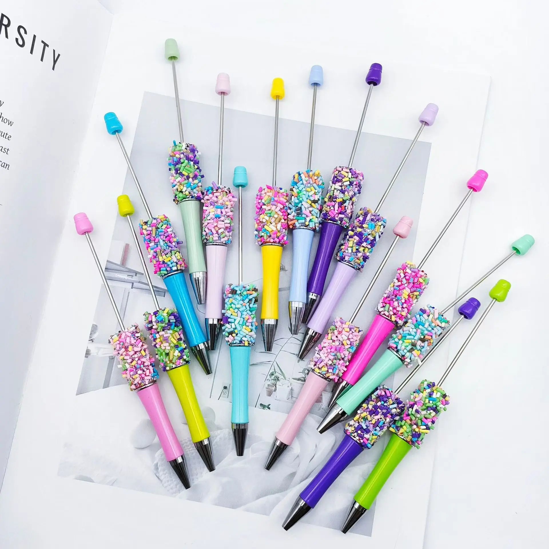 3pcs Candy Party Themed DIY Ballpoint Pens, Assorted Colors with 15 Closure - Perfect for Bead Creations