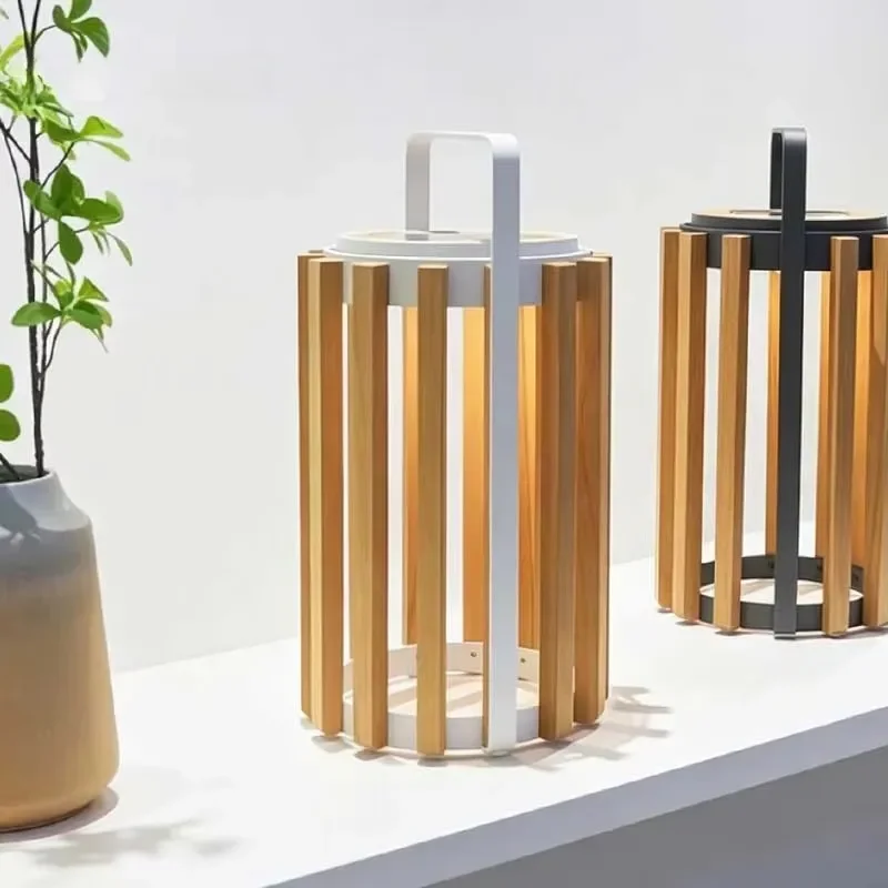 In stock outdoor IP65 waterproof teak wood solar led floor round garden lantern light for restaurant,spa,garden sofa