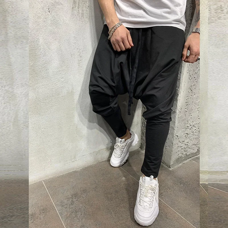 Men's Pants New Hip-hop Trend Trousers Loose Solid Color Small Feet Streetwear Sports Casual Harem Pants Full Length Trousers