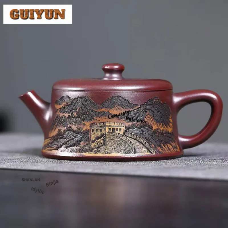 

300ml Retro Yixing Purple Clay Teapots Handmade Pot Raw Ore Ancient Black Mud Kettle Chinese Zisha Tea Set Tableware Ornaments