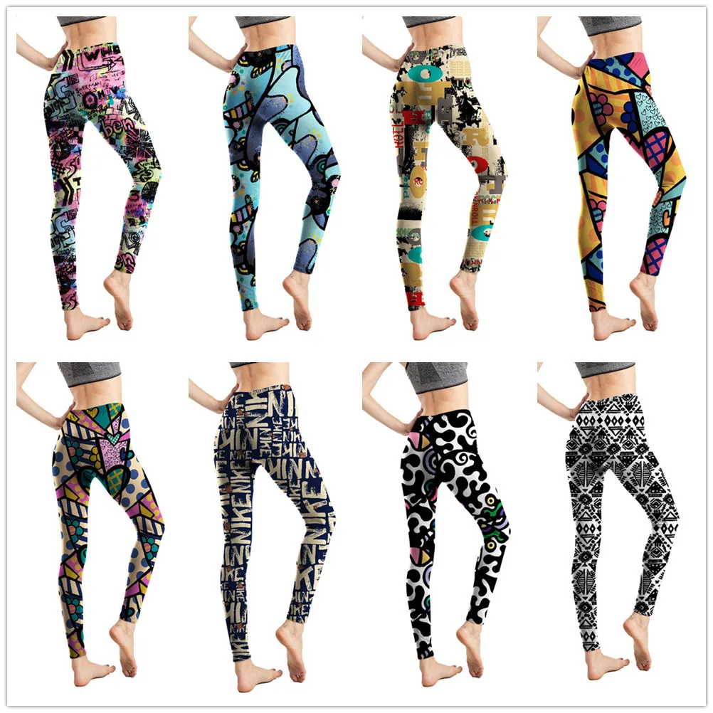 Women Leggings Colorful Digital Print Sexy Leggings Stretch Workout Push Up Trousers Fitness Pants Leg Warmer