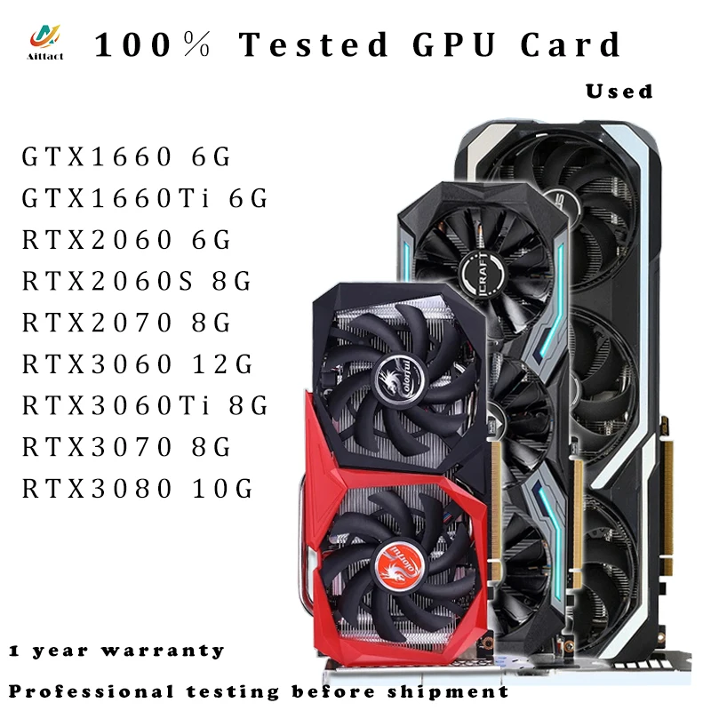 100% geteste GTX1660 6G grafische kaarten GDDR5 256 bit GPU videokaart voor NVIDIA RTX 2070 8G RTX 3080 10G HDMI DVI DP-kaarten gebruikt