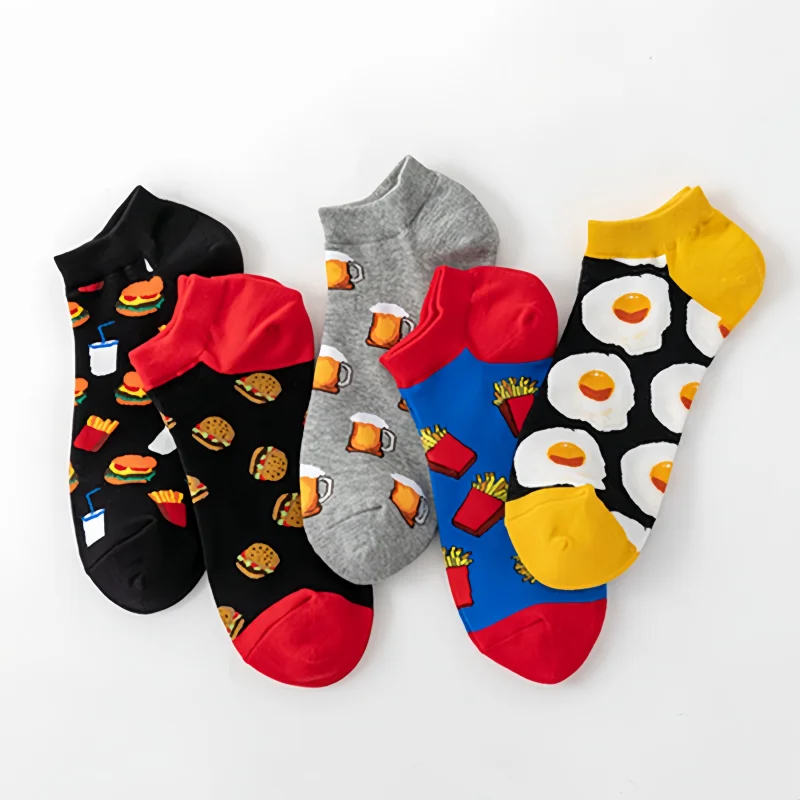 1/5 Paris Fruit Print No Show Socks Men Women Summer Anti-Slip Invisible Socks Damen Herren Calcetines Sokken Comfort Ankle