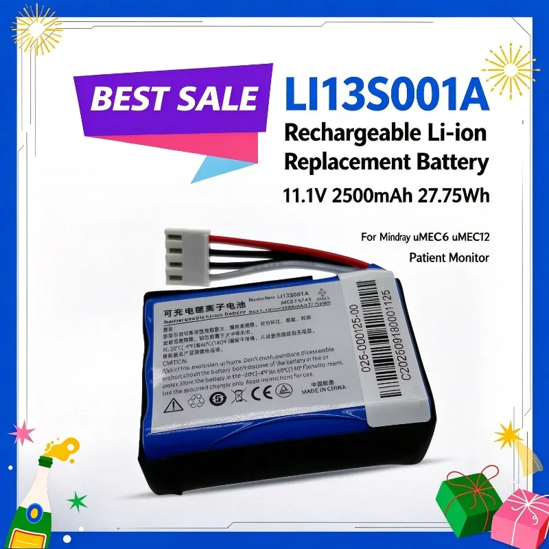 LI13S001A 11.1V 2500mAh 27.75Wh Rechargeable Li-ion Replacement Battery for Mindray uMEC6 uMEC7 uMEC10 uMEC12 Patient Monitor