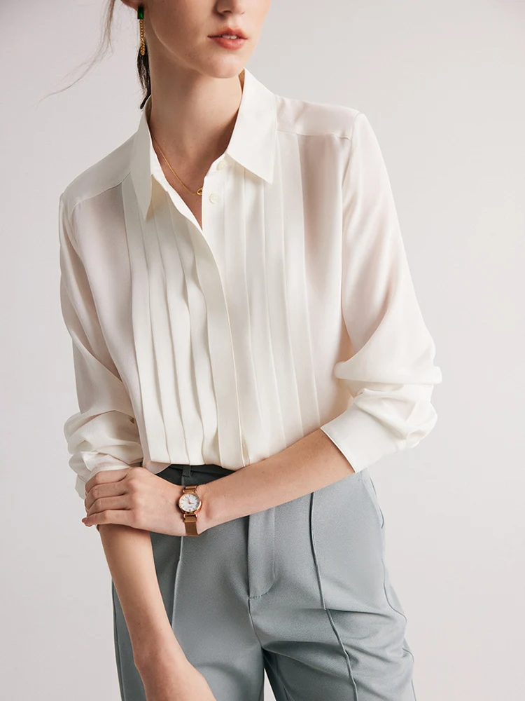 SuyaDream Woman White Shirts 100%Mulberry Silk Turn Down Collar Solid Chic Blouses 2023 Spring Summer Office Lady Top