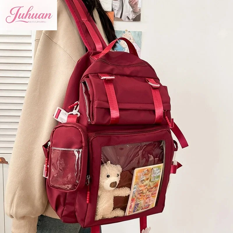 Transparent Vintage Pockets Students Backpacks Y2k Aesthetic Women Casual All Match Schoolbags Korean Trendy Streetwear Ita Bags