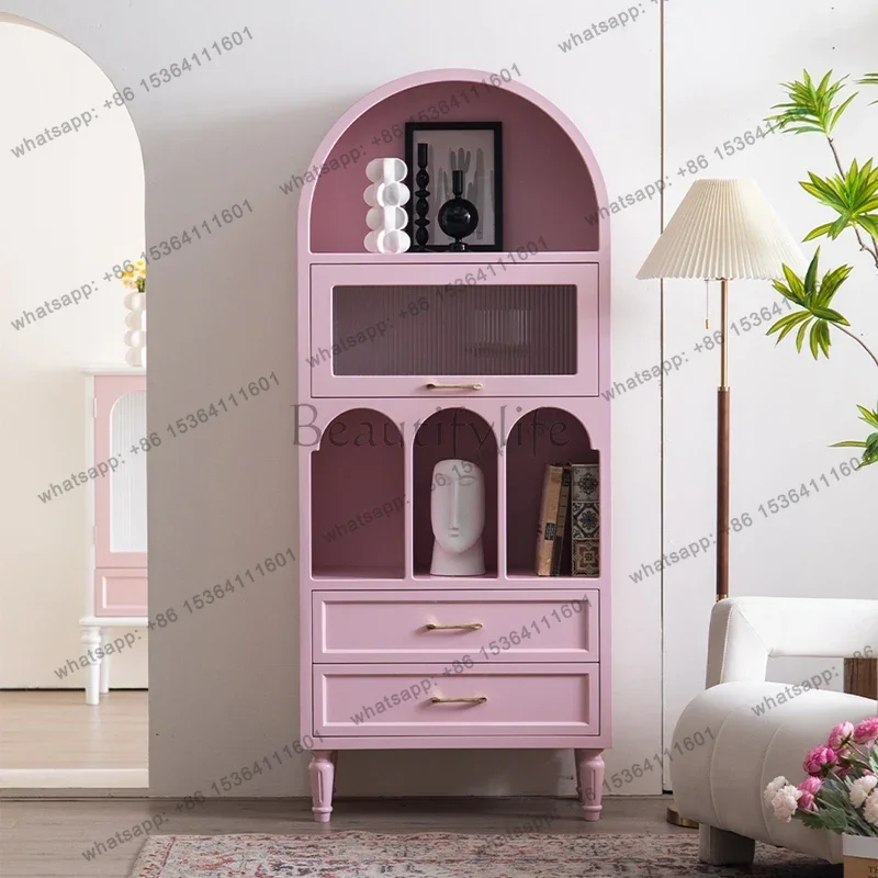 Dopamine chest solid wood painted decorative cabinet bedroom storage living room French storage pink porch cabinet side cabinet