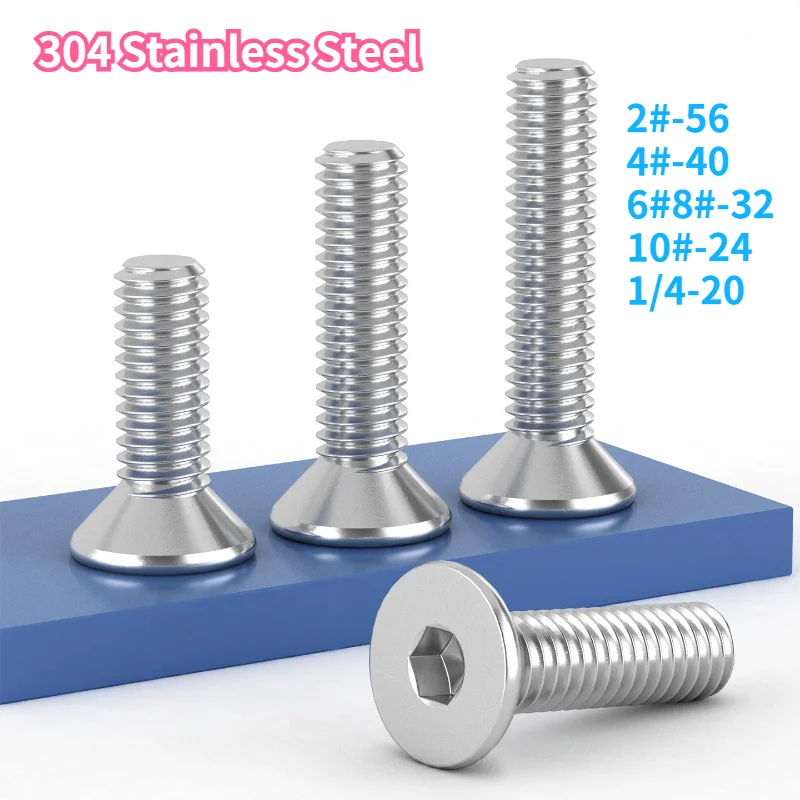 UNC 1/4-20 US Coarse Thread 304 A2-70 Stainless Steel Hex Hexagon Socket Flat Countersunk Head Screw Bolt 5/16-18 3/8-16