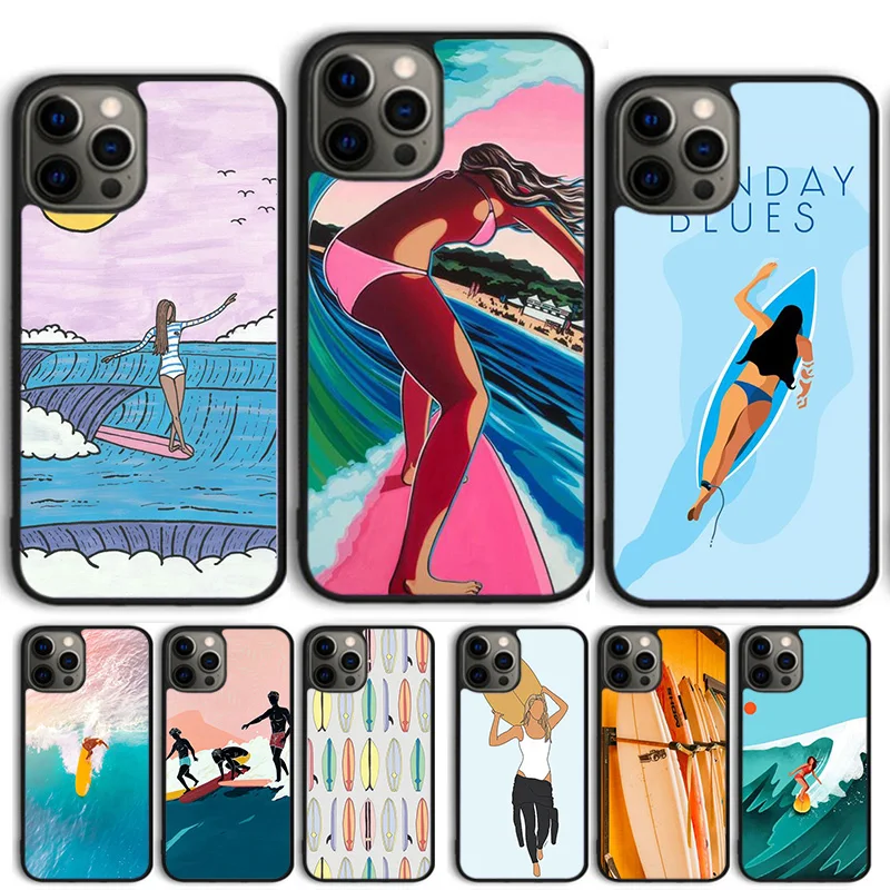 Surfing Sea Beach Surfboard Wave Phone Case Cover For iPhone 15 16 14 13 12 Pro Max mini 11 Pro Max XS XR Plus Coque