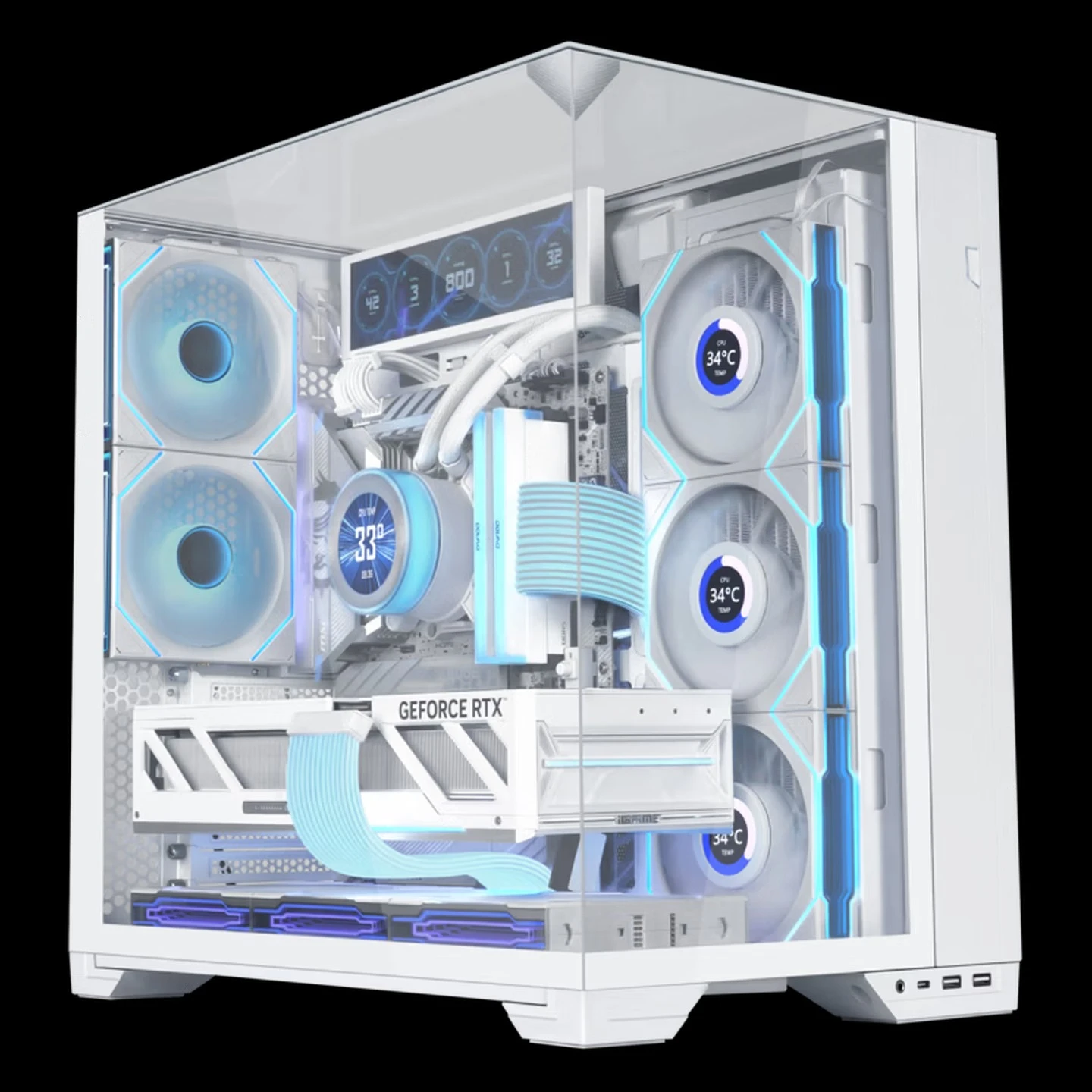 Without Fan Ocean View Room Desktop Computer Case, White/Three-Sided Glass/Medium Tower Case/ATX