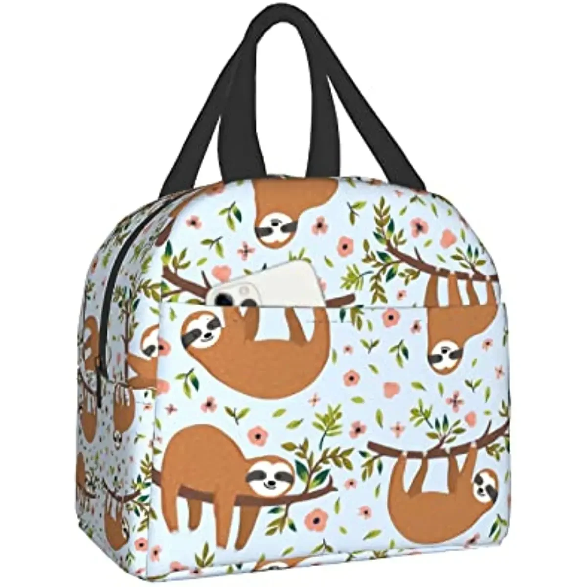 Schattige Luiaard Lunchbox Voor Kinderen Meisjes, Cartoon Dier Bloemenbomen Geïsoleerde Lunchbox Bento Draagtas Voor Tieners Terug