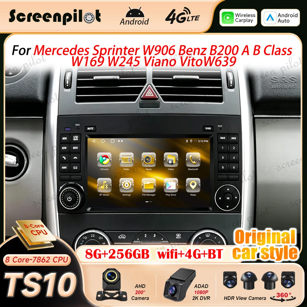 7 Inch Android 16 Car Radio Stereo For Mercedes Sprinter W906 Benz B200 A B Class W169 W245 Viano VitoW639 Multimidia Player 5G