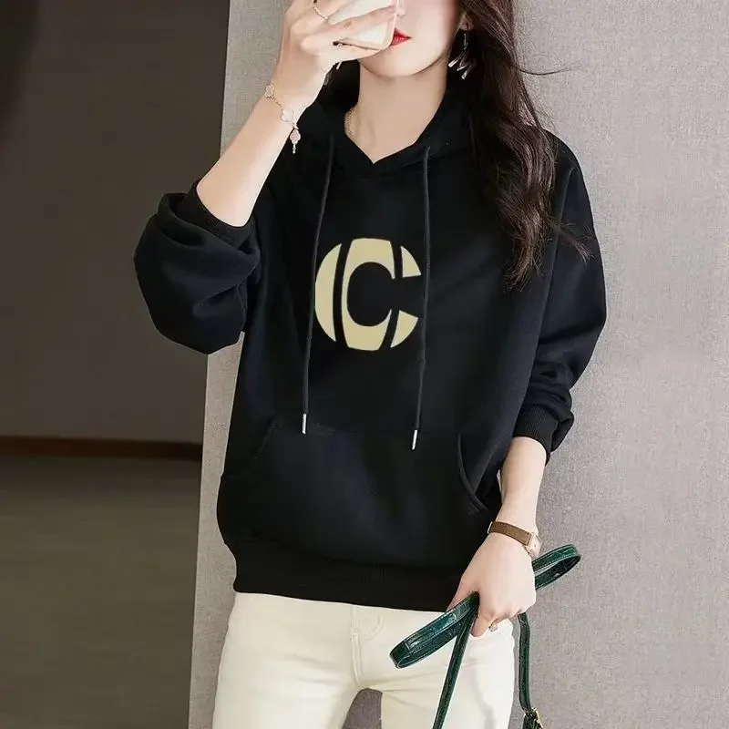 Loose Baggy White With Orint On Hoodies Black Hooded Sweatshirt for Women Nice Color Outerwears Sport E Emo New In M Woman Tops