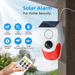 Wireless Solar Alarm System High Decibel Outdoor Waterproof Strobe Siren Loudly Smart Home Security Anti-theft IR Remote Control