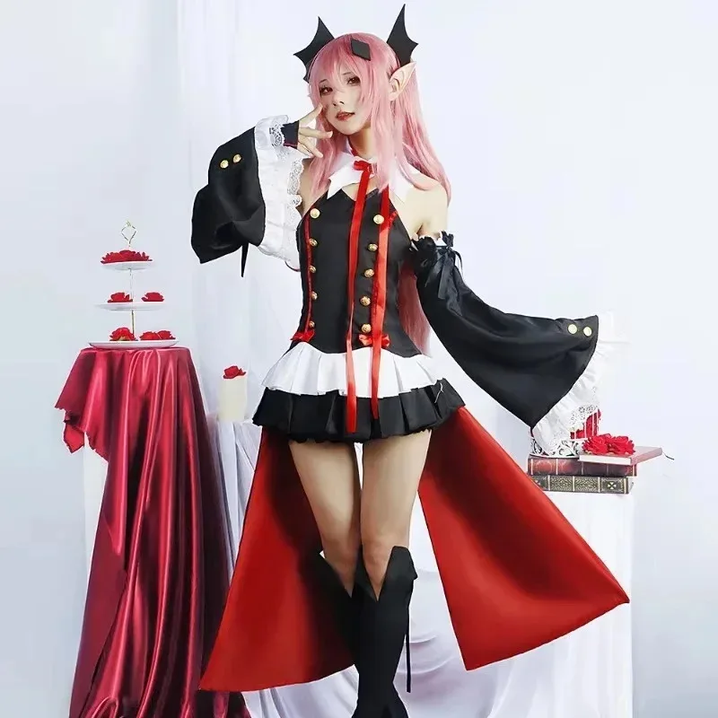 AIAI 2025Anime Seraph of the end Krul Tepes Vampire Wig Elf Ears Cosplay Costume For Women Halloween Carnival Party Comi