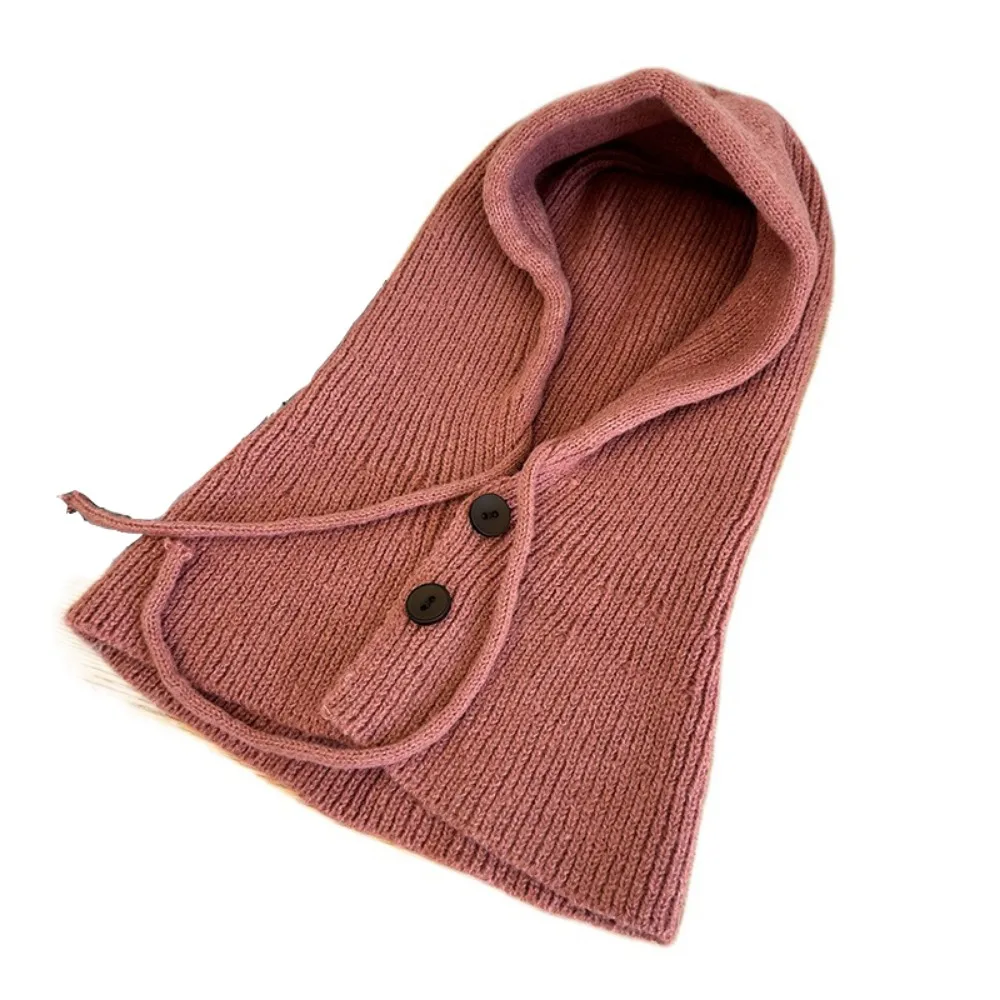 

High Quality Thicken Scarf Balaclava Hats Warm Drawstring Knitted Beanie Cap Breathable Button Snood Collar Hood Winter