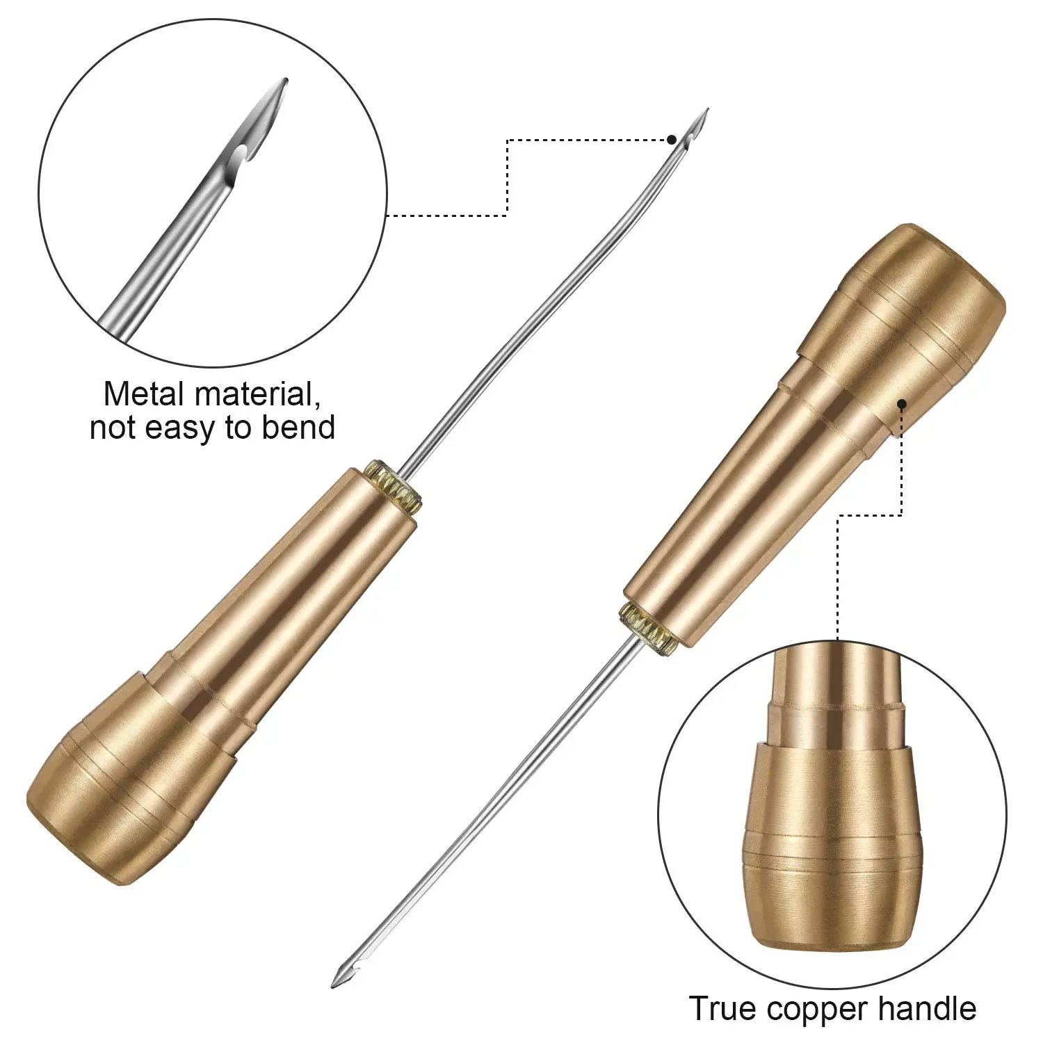 11 Pieces of Handmade Leather Sewing Tools for Shoes and Leather Repairs, 6 Copper Handle Canvas Leather Sewing Tapered Needles