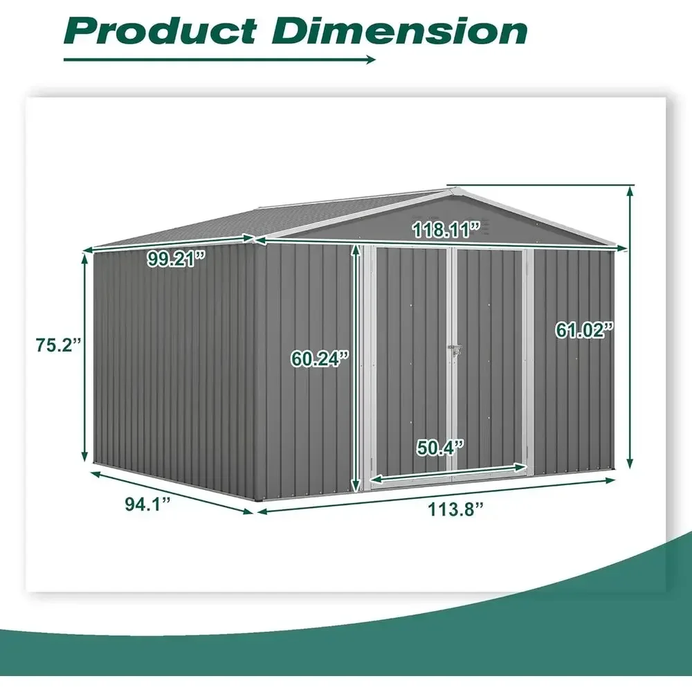10x8 Metal Outdoor Storage Shed with Floor, Double Air Vents, Lockable Door, and Waterproof Roof for Garden Tools in Gray
