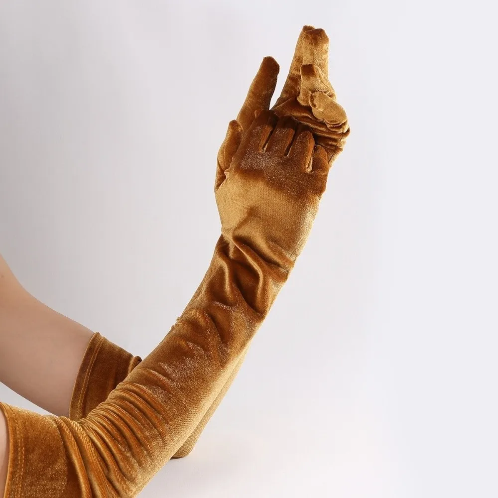 Elegant 53cm Velvet Long Gloves Solid Color Full Finger Women's Fluffy Gloves Party Mittens Party