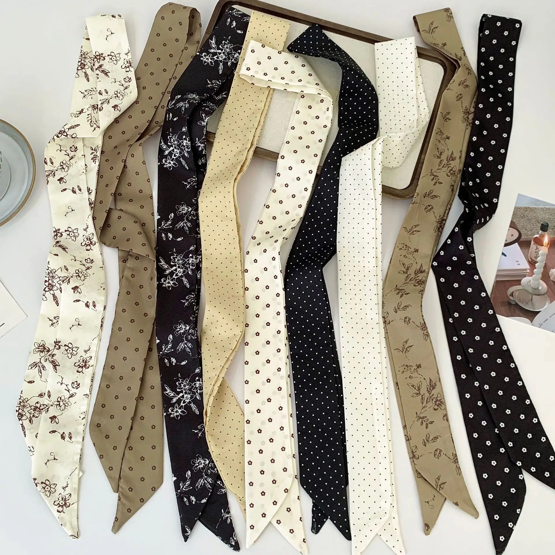 

Polka-dot Scarf: A Stylish, Sophisticated Accessory—Perfect as a Small Neck Scarf, Long Bag Ribbon, Hair Tie, or Belt