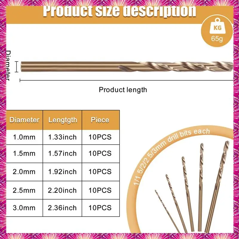 LUWEI 50 pièces outils de forage M35 ensemble de forets au Cobalt, jeu de forets Hss-Co 1-3Mm, pour le perçage sur l'acier trempé, le fonte et l'acier inoxydable