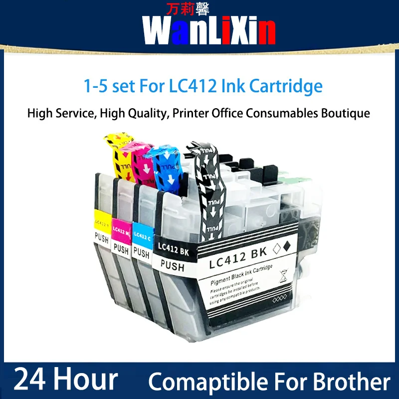 

1/2/3/4/5 SET LC412 Ink Cartridge Compatible For Brother MFC-J7100CDW MFC-J7300CDW Printer